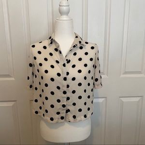 white polka dot button up blouse top shop